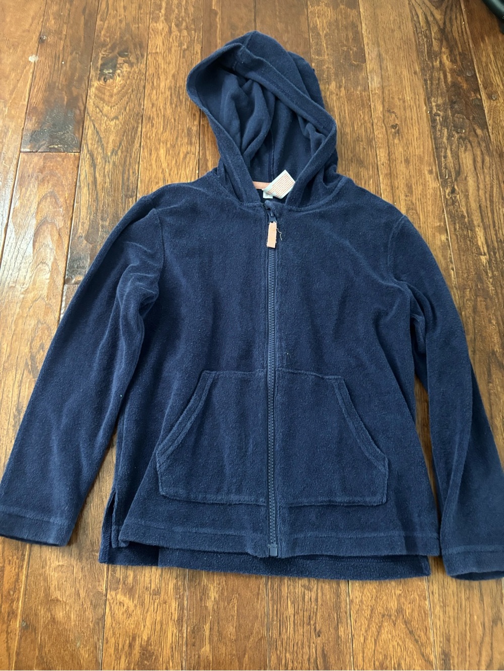 Cat & Jack Medium Large M L Terry Swim Cover Up Blue Zip Hoodie Long Sleeve
